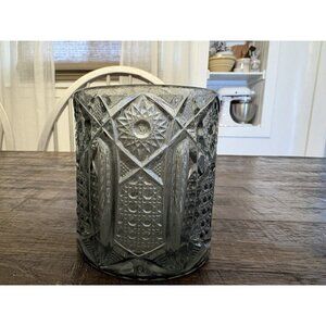 Vintage Smokey Grey Cut Glass Jar Canister Container